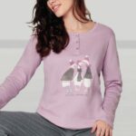Дамска Памучна Пижама с копчета Infiore GSO1450 - Пепел от рози (Malva)