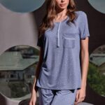 Дамска Пижама с къс ръкав Lormar Blogger 4050 - Син