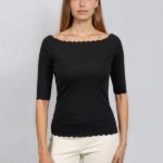 Дамска Памучна Блуза със среден ръкав EGI 3145 - Черен
